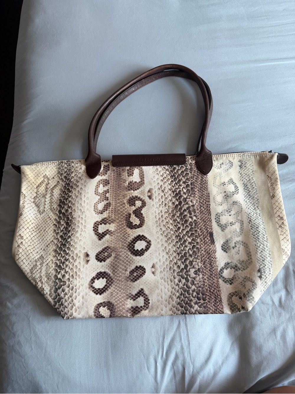 Longchamp Brown & Cream Python-Pattern Tote - Picture 2 of 10
